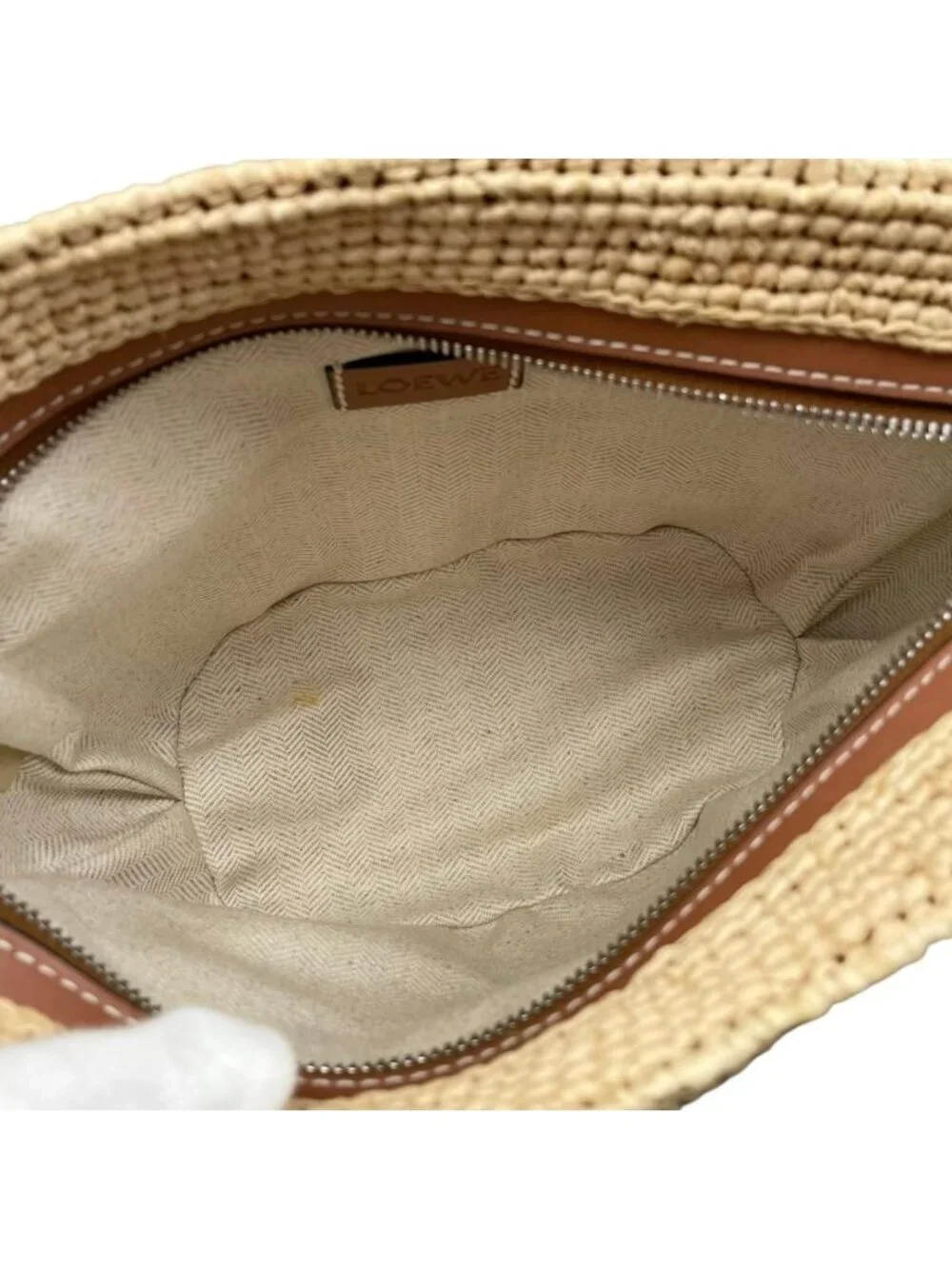 Loewe Shoulder Bag Slit Pochette Raffia Calfskin Anagram Logo Patch Natural